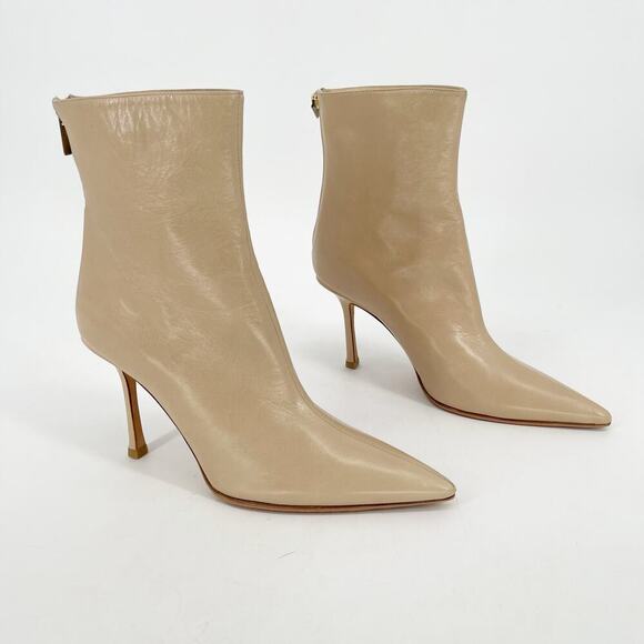 Jimmy Choo Tan Beige Leather Retro y2k Pointed Toe Heeled Ankle Boot IT 40.5 - Picture 2 of 12